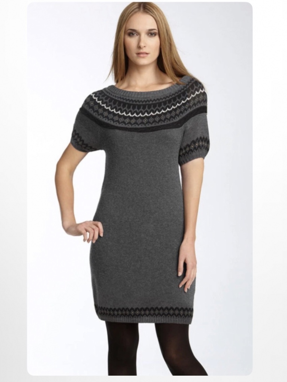 BCBG Gray Fair Isle sweater dress